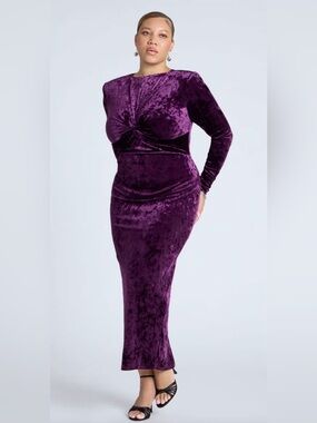 Eloquii Twist Bodice Velvet Maxi Dress Plus Size 20 Long Sleeve Purple